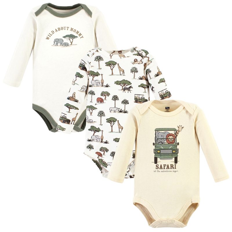 Hudson Baby Cotton Long-Sleeve Bodysuits, Going On Safari 3-Pack, Preemie, 1 of 6