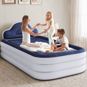 Twin XL Size Air Mattress with Built-in Pump, 18in Inflatable Bed with Headboard, Blow Up Mattress with Carry Bag and Repair Tools for Travel - 1 of 4
