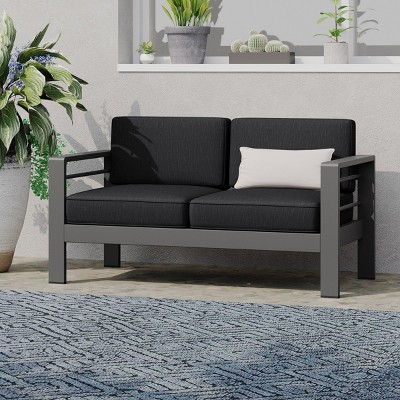 Coolbibila-Aluminum-Framed Patio Loveseat, Sofa For Outdoor With Water-Resistant Fabric Cushions, Upholstered Sofa
