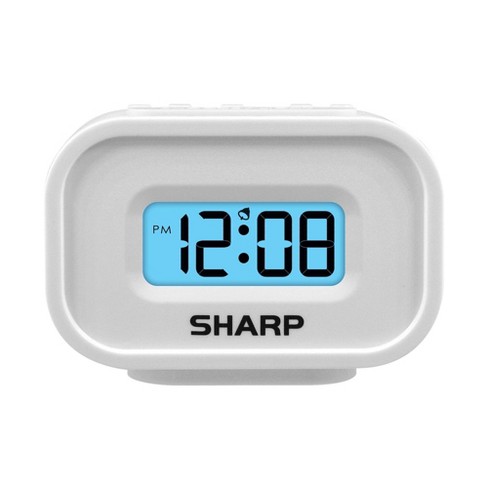 Compact Battery Operated Digital Alarm Clock White Sharp Target