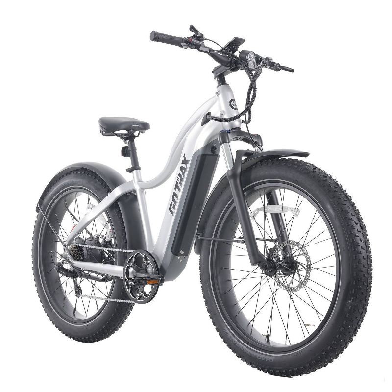 GOTRAX Adult Fat Tire 26&#34; Step Over Electric Hybrid Bike - Silver, 1 of 10