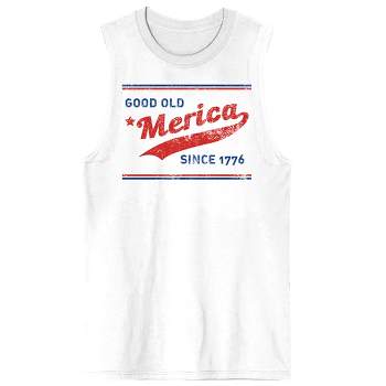 Americana Good Old Merica Since 1776 Crew Neck Sleeveless Men's White Tank Top