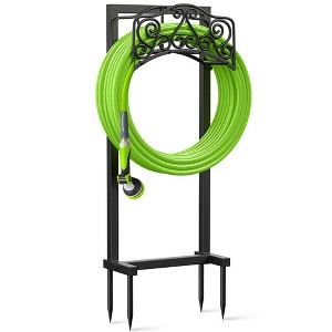 Angel Sar Heavy-Duty Garden Hose Holder, Freestanding Metal Stand with 4 Spikes, Rust-Proof Outdoor Storage Organizer for 150ft Hose, Square Pattern - 1 of 4