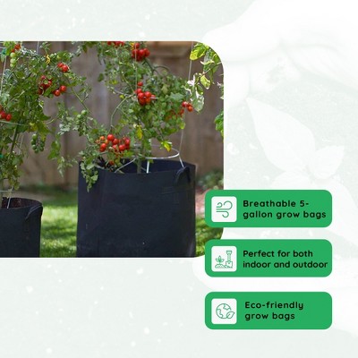 Black 5-Gallon Nonwoven Fabric Grow Bags for Indoor and Outdoor Gardening, 5-Pack