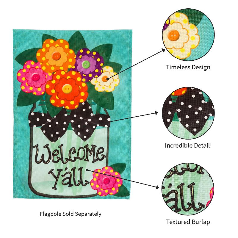 Evergreen Welcome Y'all Polka Dot Flowers Burlap House Flag- 28 x 44 Inches Outdoor Decor for Homes and Gardens, 5 of 7