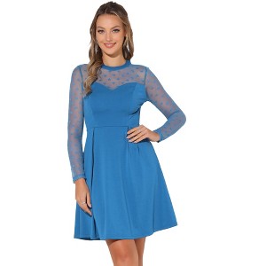 Allegra K Women's Heart Mesh Sheer Long Sleeve Gothic Cocktail Skater Party Dress - 1 of 4