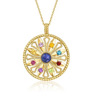 Ross-Simons Lapis and .60 ct. t.w. Multi-Gemstone Flower Pendant Necklace in 18kt Gold Over Sterling Size 18 - 1 of 3