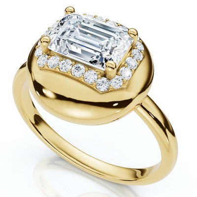 Pompeii3 1 1/10Ct Emerald Diamond Button Ring 14k Gold or Platinum Lab Created EF/VS