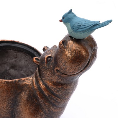 Brown Hippo and Blue Bird MGO Flower Pot Planter