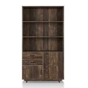 HOMES: Inside + Out 69.8" Tappan Bookcase with Cabinet Reclaimed Oak: Farmhouse Style, 5 Shelves, 2 Drawers - 1 of 4