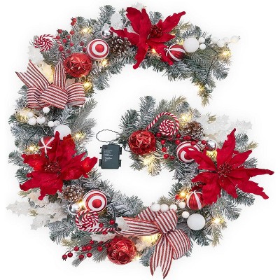 6ft Indoor/Outdoor Pre-Lit Christmas Garland with 20 LED Lights & Timer, Battery Operated, Holiday Ornaments Decoration for Mantle, Staircase, Table