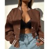 Clearlove Women's Fashion Leather Motorcycle Jacket Snap Button Down Outfits Ribbed Cuff Baseball Collar Cropped Coats Fall Winter Clothes - 3 of 4