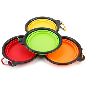 PetLuv "4Pcs Silicone Collapsible Dog Bowls, BPA-Free Foldable Pet Food & Water Bowls with Carabiner Clip" Yellow, Red, Orange, Green - 1 of 4