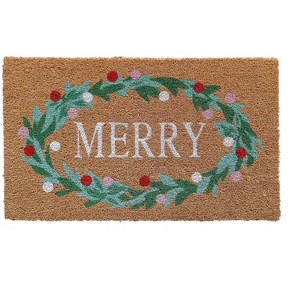 18"x30" Holiday Merry Wreath Coir Doormat Natural and Green - 1 of 4