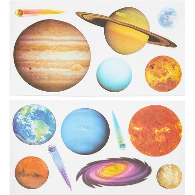 Bright Creations 14 Planet Stickers for Wall, 2 Sheets of Solar System Decals, Home Wall Décor