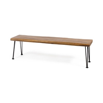 Vynxaria Modern Industrial Patio Bench with Faux Live Edge - 62.00'' W x 14.50'' D x 17.75'' H
