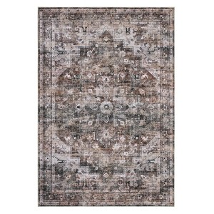 Indoor Vintage Floral Print Living Room Bedroom Area Rugs, Low Pile Non Slip Floor Carpet for Dining Room Office - 1 of 4