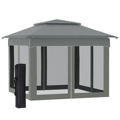 Outsunny 11' x 11' Pop Up Gazebo Outdoor Canopy Shelter with 2-Tier Soft Top, and Removable Zipper Netting, Event Tent with Large Shade