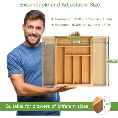 Pipishell Bamboo Silverware Organizer, Expandable Cutlery Tray, Utensil Drawer Organizer in Kitchen for Spoons Forks Knives, Natural — фото 3