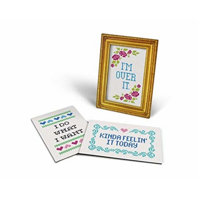 Fred Daily Sampler Desktop Affirmations, 32 Sassy Double-Sided Messages in Cross-Stitch Art Style, Frame for Mood Display, Decor or Office Humor