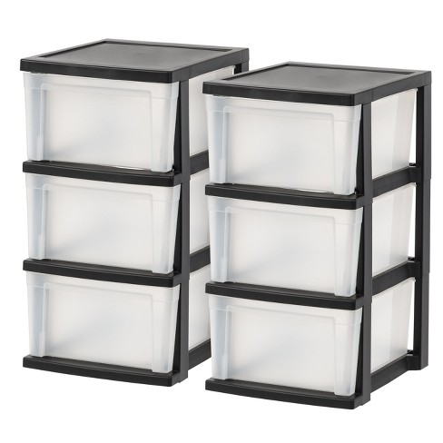 Iris Usa 2 Pack 3 Drawer Plastic Organizers And Storage, Black : Target