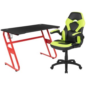 Emma and Oliver Gaming Bundle-Red Desk, Cup Holder, Headphone Hook and Green Chair - 1 of 4