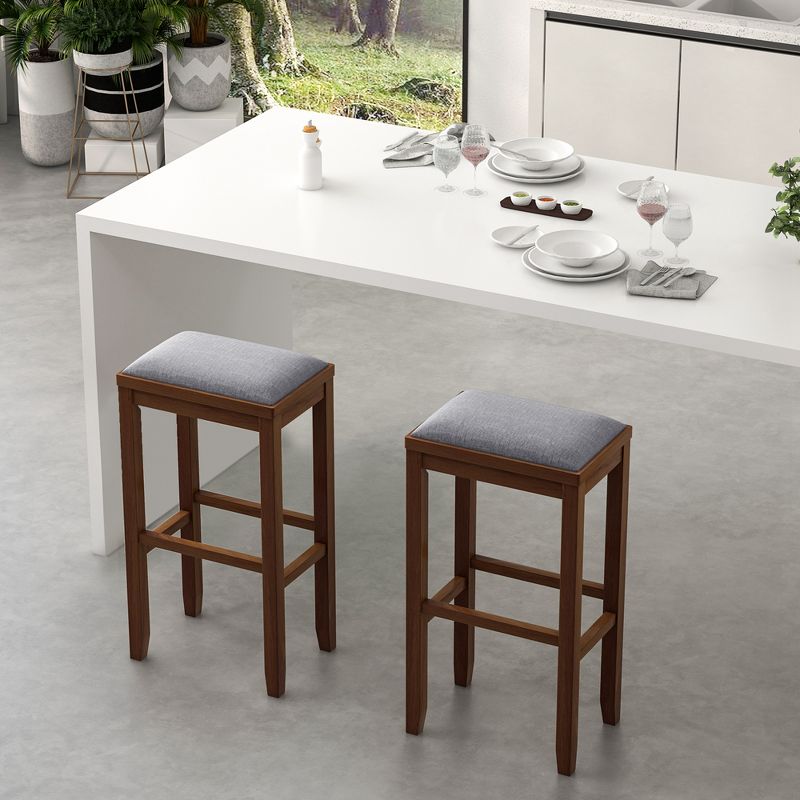 Costway Set of 2 Upholstered Bar Stools Wooden Counter Height Dining Chairs Brown, 5 of 10