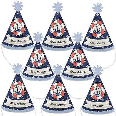 Big Dot of Happiness Ahoy - Nautical - Mini Cone Baby Shower or Birthday Party Hats - Small Little Party Hats - Set of 8