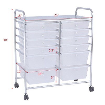 Semitransparent 12-Drawer Rolling Storage Cart with Chrome Frame