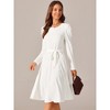 Seta T Women's Puff Long Sleeve Crewneck Knee Length Tie Waist Casual Dress with Pockets - 3 of 4
