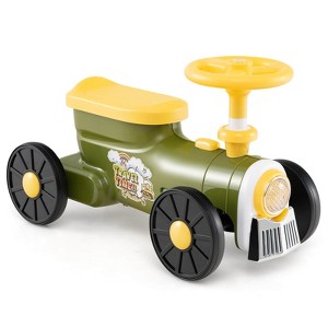 Costway Ride on Push Car with Storage Compartment & Train Whistle Sound Button Green/Beige/Orange - 1 of 4