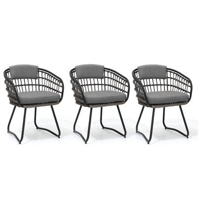 Pellebant Patio Rattan Dining Chairs Set Outdoor Dining Chairs with Cushions and Armrest Wicker Dining Armchairs Porch Chairs