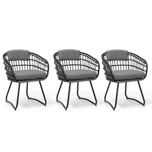Pellebant Patio Rattan Dining Chairs Set Outdoor Dining Chairs with Cushions and Armrest Wicker Dining Armchairs Porch Chairs - 1 of 4