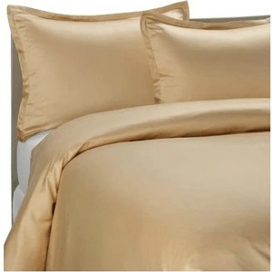 Brielle Home 100% Premium 250 TC Modal Bedding Collection Sateen Duvet Cover 90" x 98" and Two 20" x 26" Shams Set Full/Queen Camel - 1 of 4