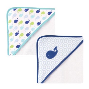 Luvable Friends Baby Boy Cotton Terry Hooded Towels, Blue Whale, One Size - 1 of 1