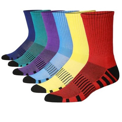 JAMES FIALLO Men's 6 Pairs Cushion Kaleidoscope Hues Pattern Comfortable Performance Athletic Socks for Running, Hiking, and Athletic Activities