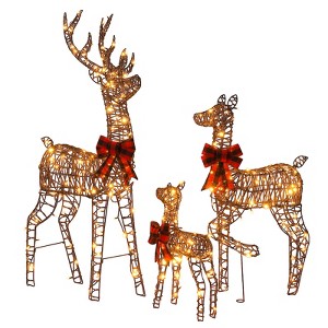 Christmas Lighted Reindeer Family Set, Weatherproof Rattan Deer with 290Warm White LEDs, 5FT Brown Outdoor/Indoor Christmas Decoration, Christmas Gift - 1 of 4