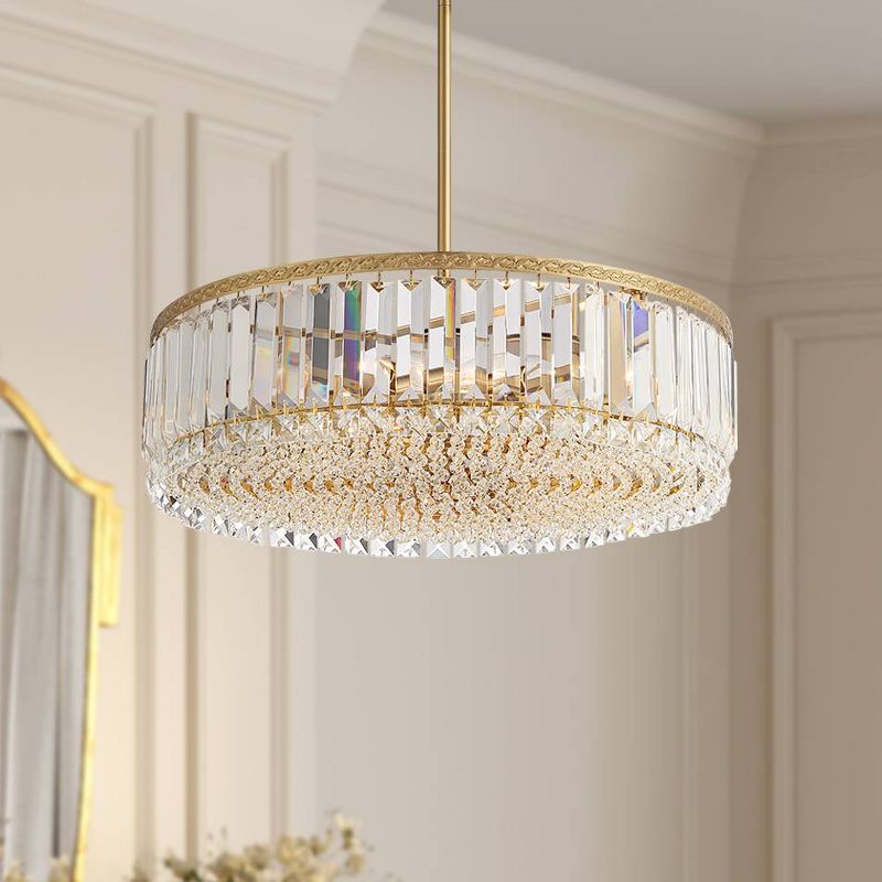 Stiffel Soft Gold Drum Pendant Chandelier 20 1/4" Wide Modern Clear Crystal 5-Light Fixture for Dining Room House Foyer Entryway, 2 of 9