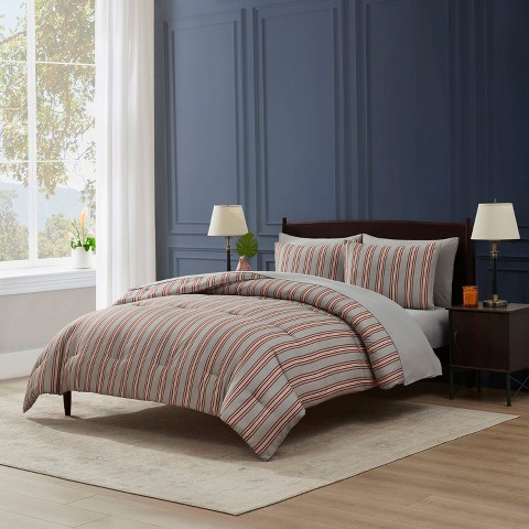Nestl Bed in a Bag, 7pc Comforter Set Striped Design, Modern Comforter Sets with Sheets, Queen Bed in a Bag, Gray