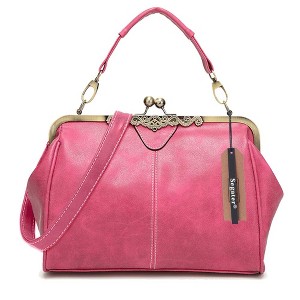 Generic Women Vintage Small Retro Handbags Kiss Lock Crossbody Purse Frosted Leather - 1 of 4