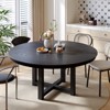 PexFix 59" x 59" Solid Wood Farmhouse Dining Table Round Wood Texture Top with Cross X Base for Modern Dining Rooms & Family Gatherings Black - 2 of 4