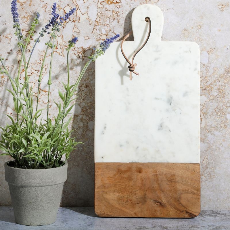 Gibson Laurie Gates Mix Material 16in x 8in Rectangular Cheese Board in White Marble and Wood, 4 of 8