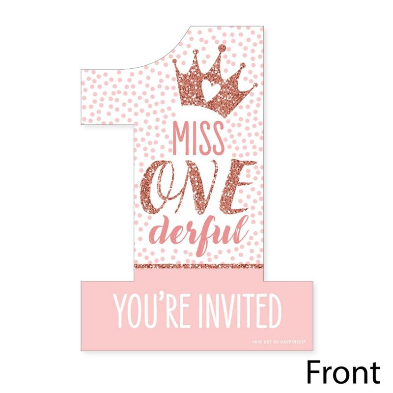 Big Dot of Happiness 1st Birthday Little Miss Onederful - Shaped Fill-In Invites - First Birthday Party Invitation Cards with Envelopes - Set of 12, 3 of 8