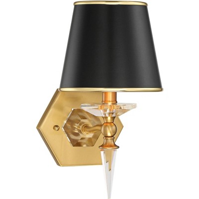 Vienna Full Spectrum Manhattan Modern Wall Light Sconce Brass Crystal Hardwire 6" Fixture Black Paper Shade for Bedroom Reading Living Room House Home