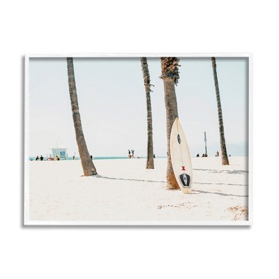 Stupell Industries Surfboard Leaning Tropical Palm Trees Framed Giclee