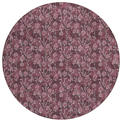 Merlot Mauve And Ivory Floral Washable Indoor Outdoor Area Rug