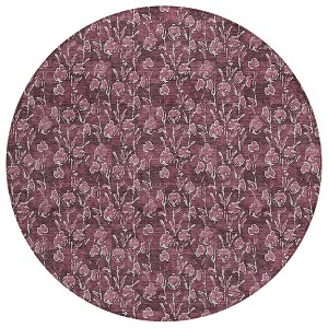 Merlot Mauve And Ivory Floral Washable Indoor Outdoor Area Rug - 1 of 4