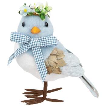 Northlight Plush Bluebird with Gingham Bow Easter Figurine - 7.25"
