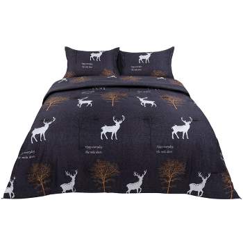 PiccoCasa Comforter Sets Duvet Bed Sets Elk Tree Pattern Comforter with 2 Pillow Shams 3pcs