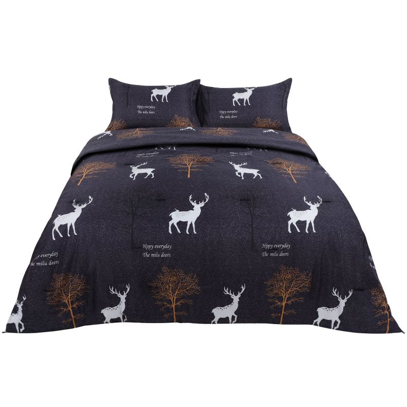 PiccoCasa Comforter Sets Duvet Bed Sets Elk Tree Pattern Comforter with 2 Pillow Shams 3pcs, 1 of 6